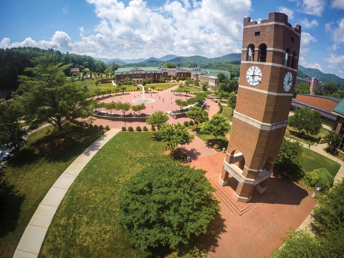 Aerial view of the Alumni Tower and Campus