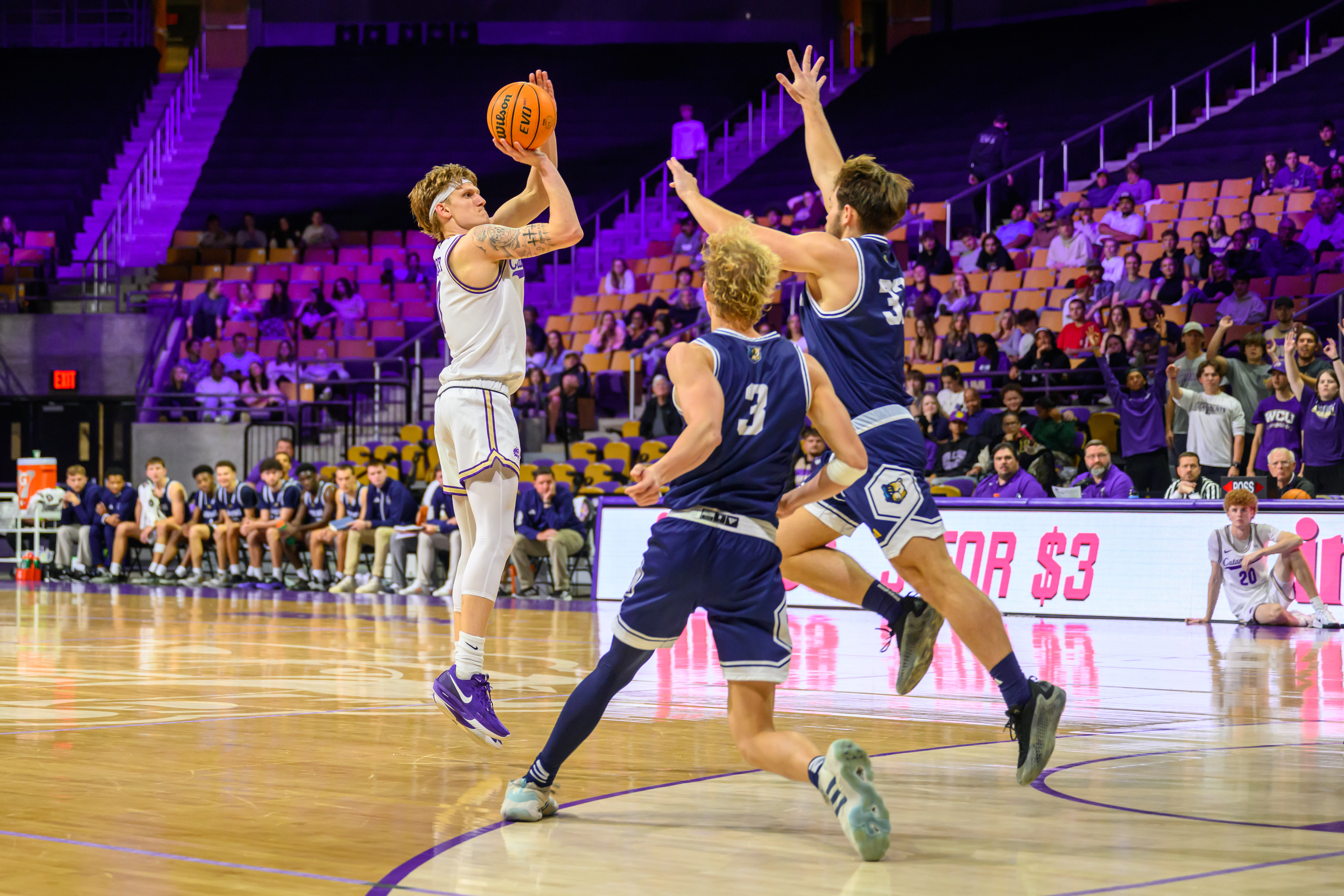 Cord Stansberry takes a shot during a 2024 home game against Bob Jones University