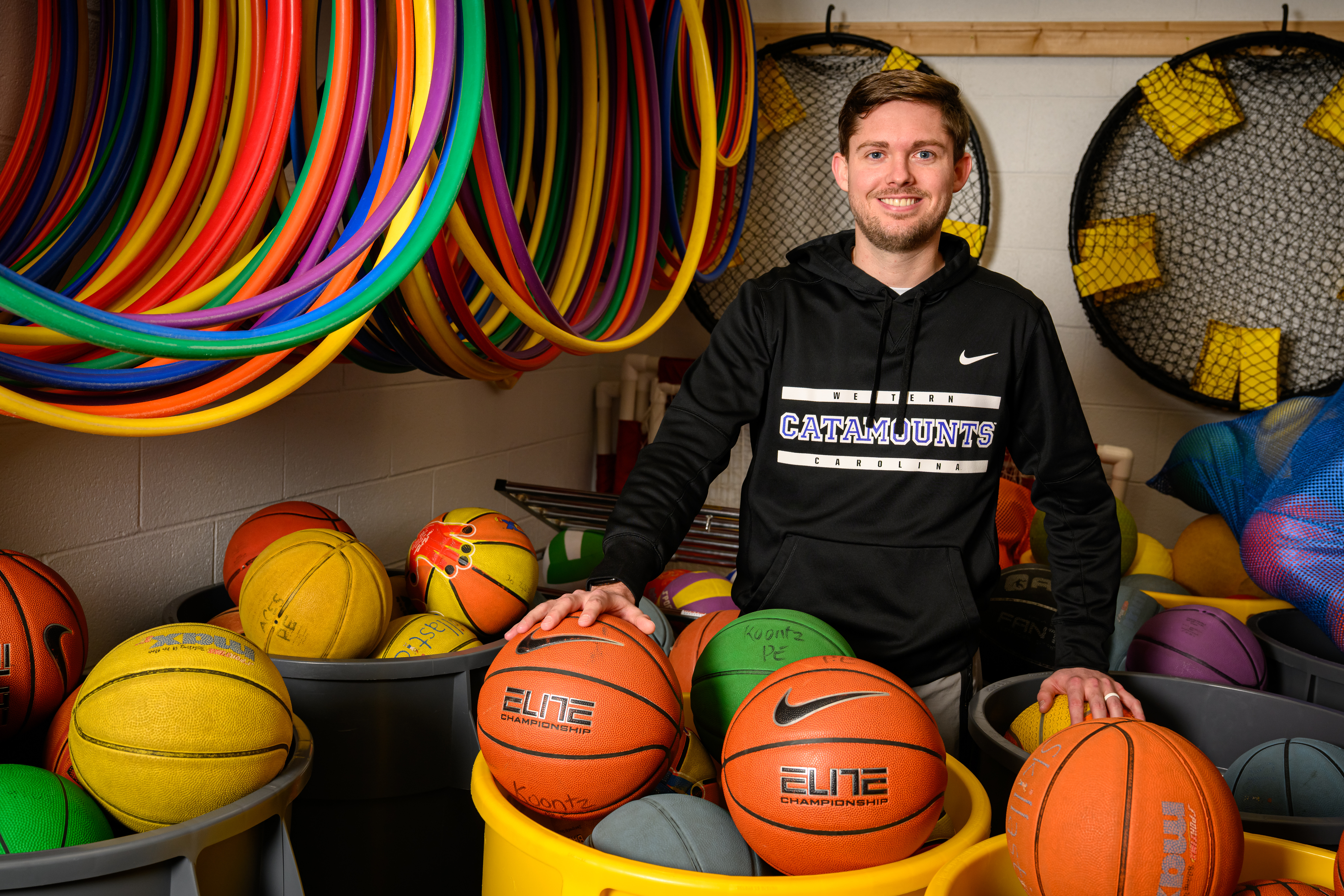 Canaan Frisby in his classroom equipment closet.