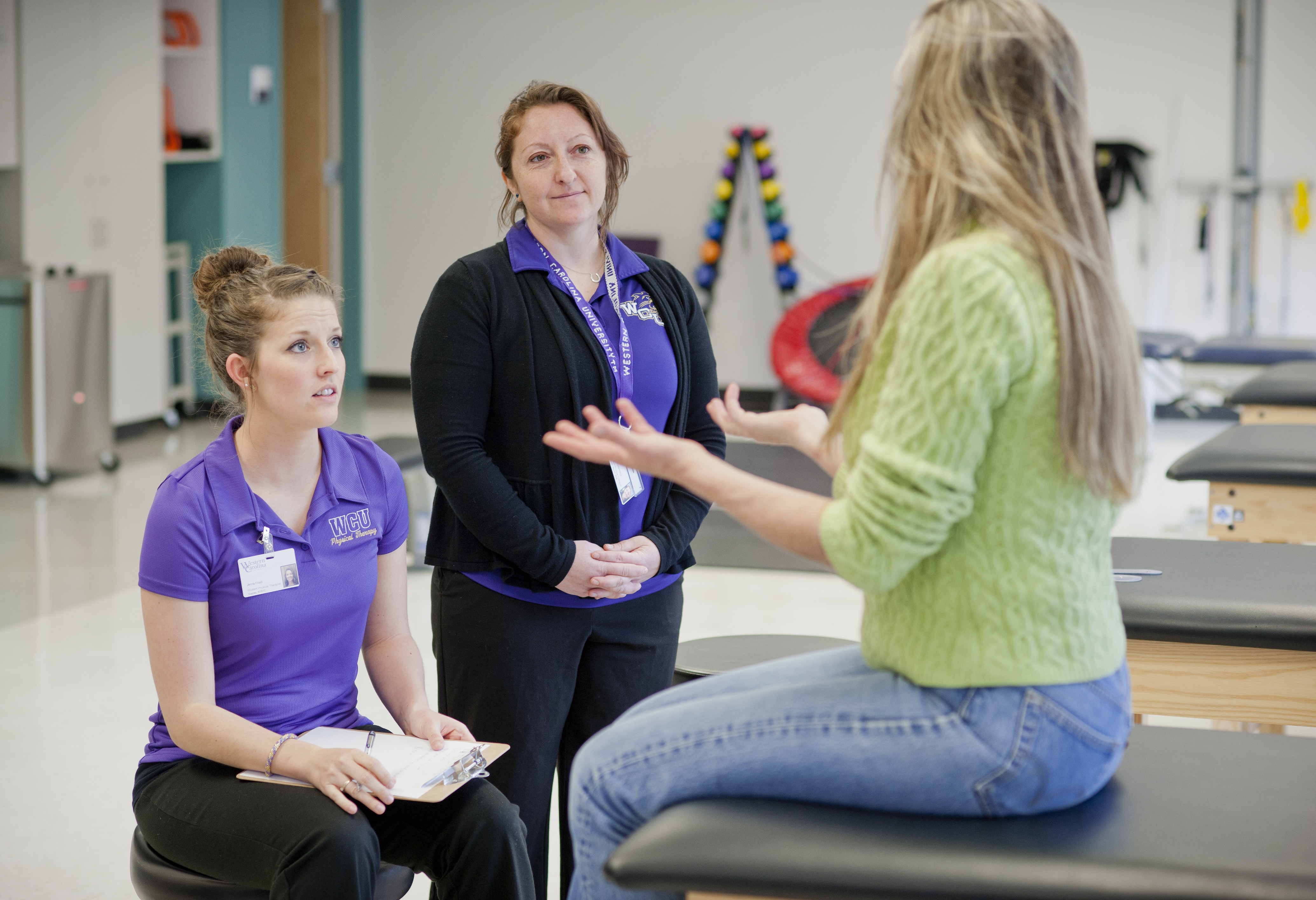 Graduate student practitioner working with a teacher and client