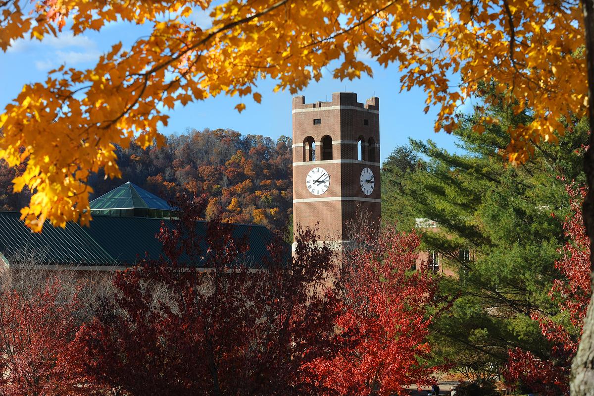 Photo of the Alumni Tower in the fall