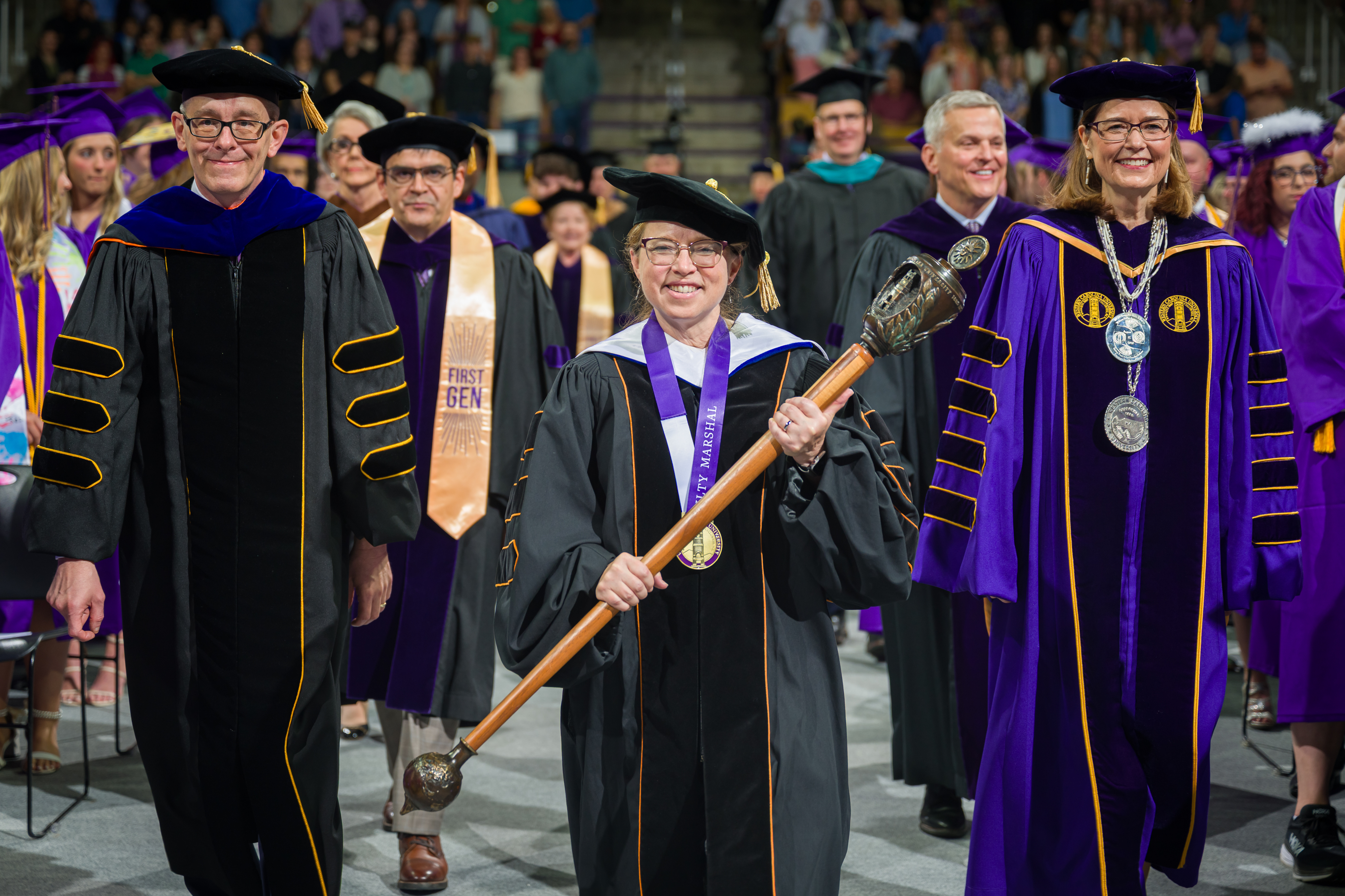 Terri Durbin (center) at the spring 2025 commencement at WCU