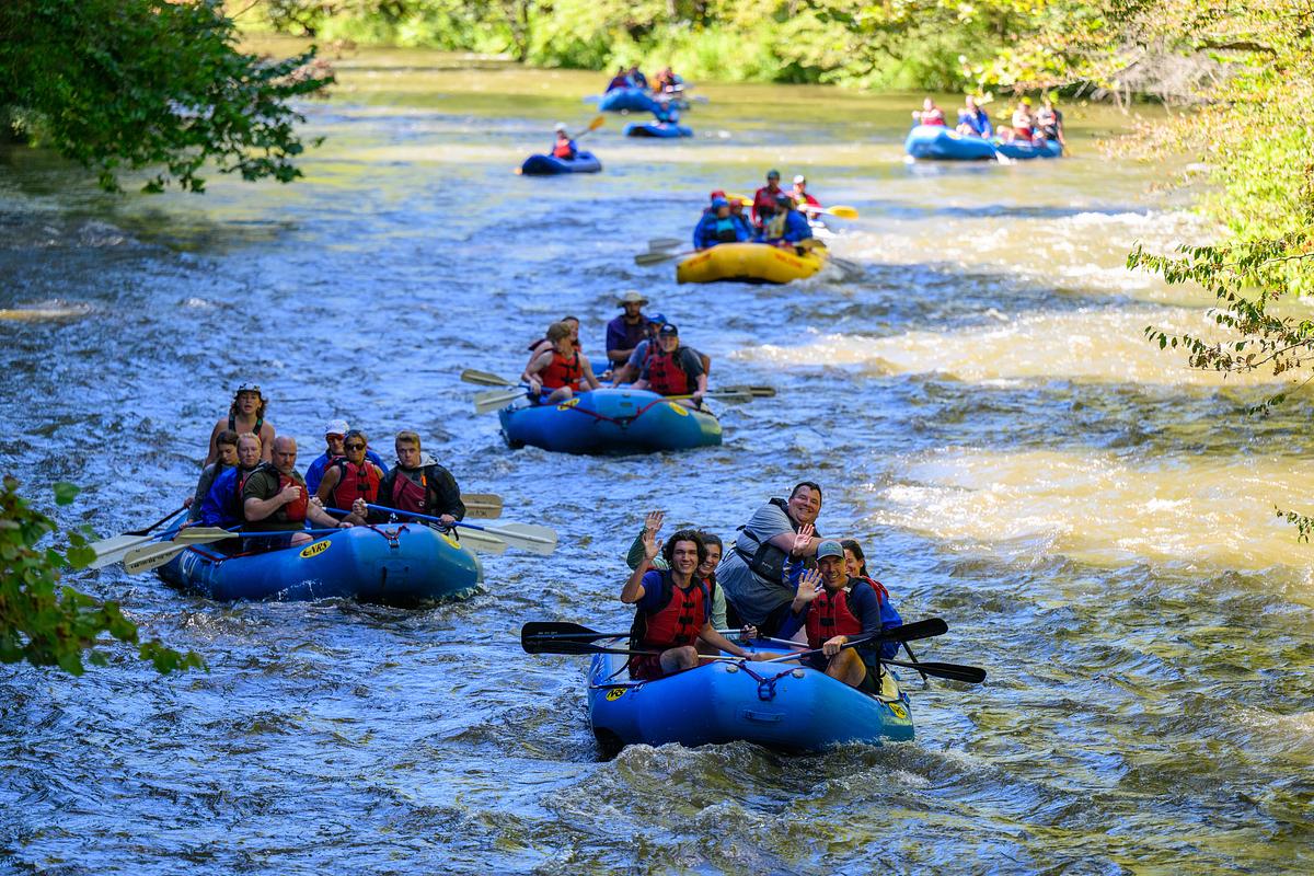 Rafts coming to the end of the family weekend rafting experience