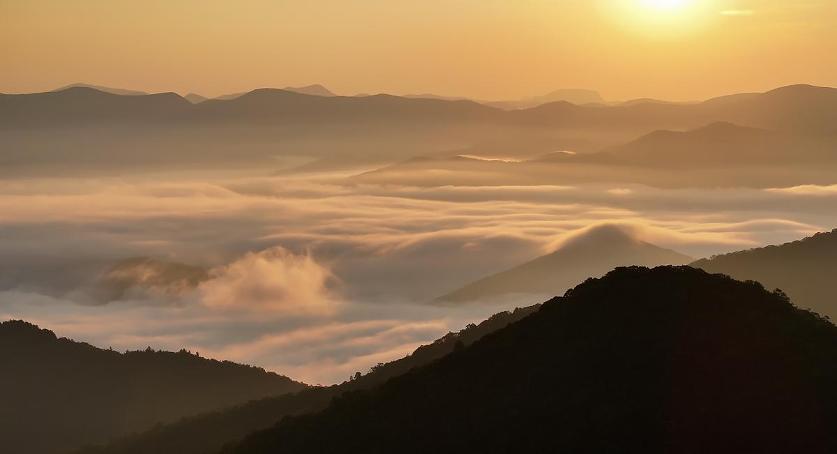 Clouds hovering above the Blue Ridge Mountains