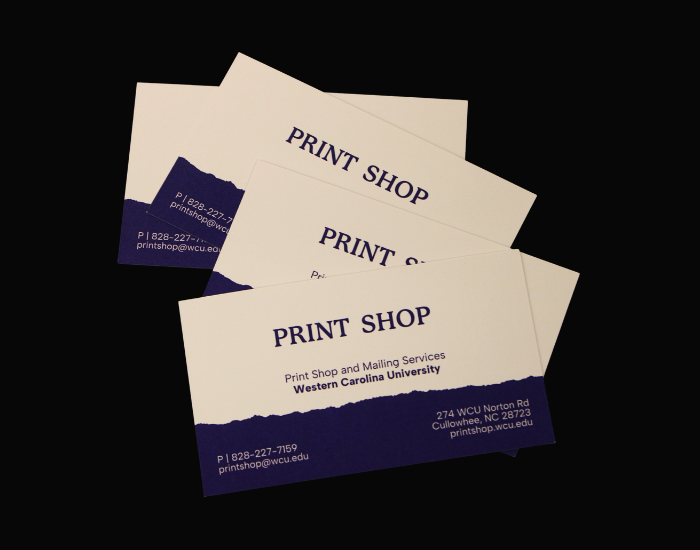A close shot of WCU Business Cards