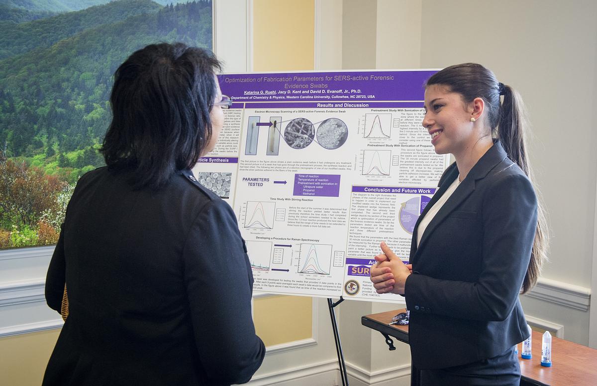 Undergraduate research student presenting their work