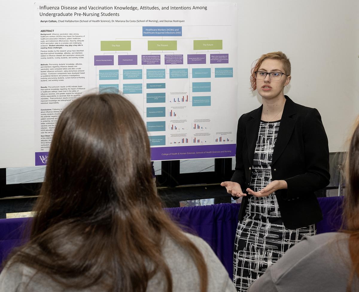 Undergraduate student presenting their work at a conference