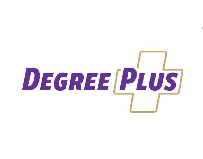 Logo that says DegreePlus with a plus sign at the end