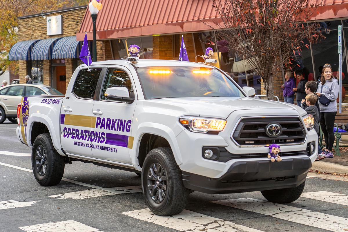 Parking and transportation vehicle in the homecoming parade