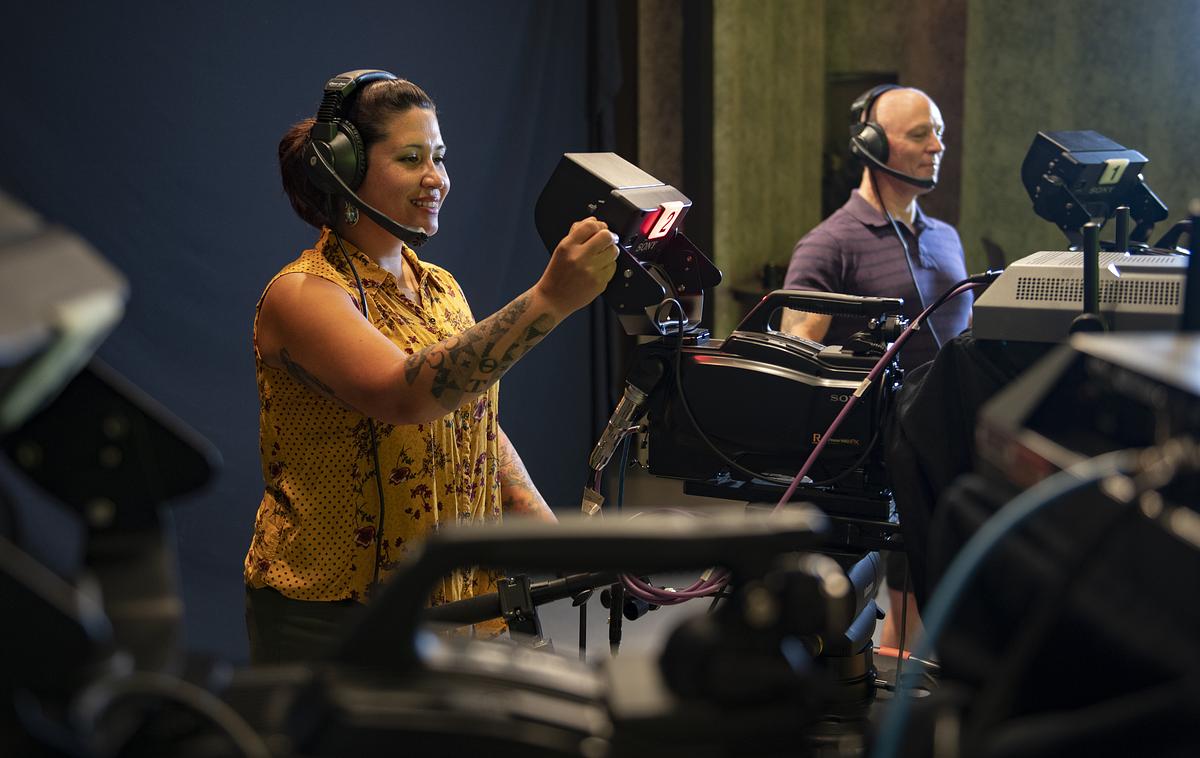 Broadcast COMM students in Studio