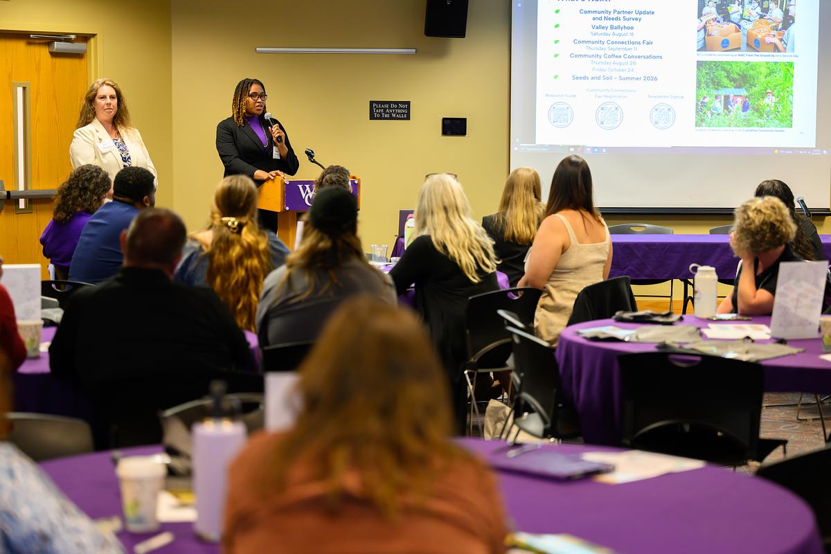 Slideshow presentation being presented in front of an audience
