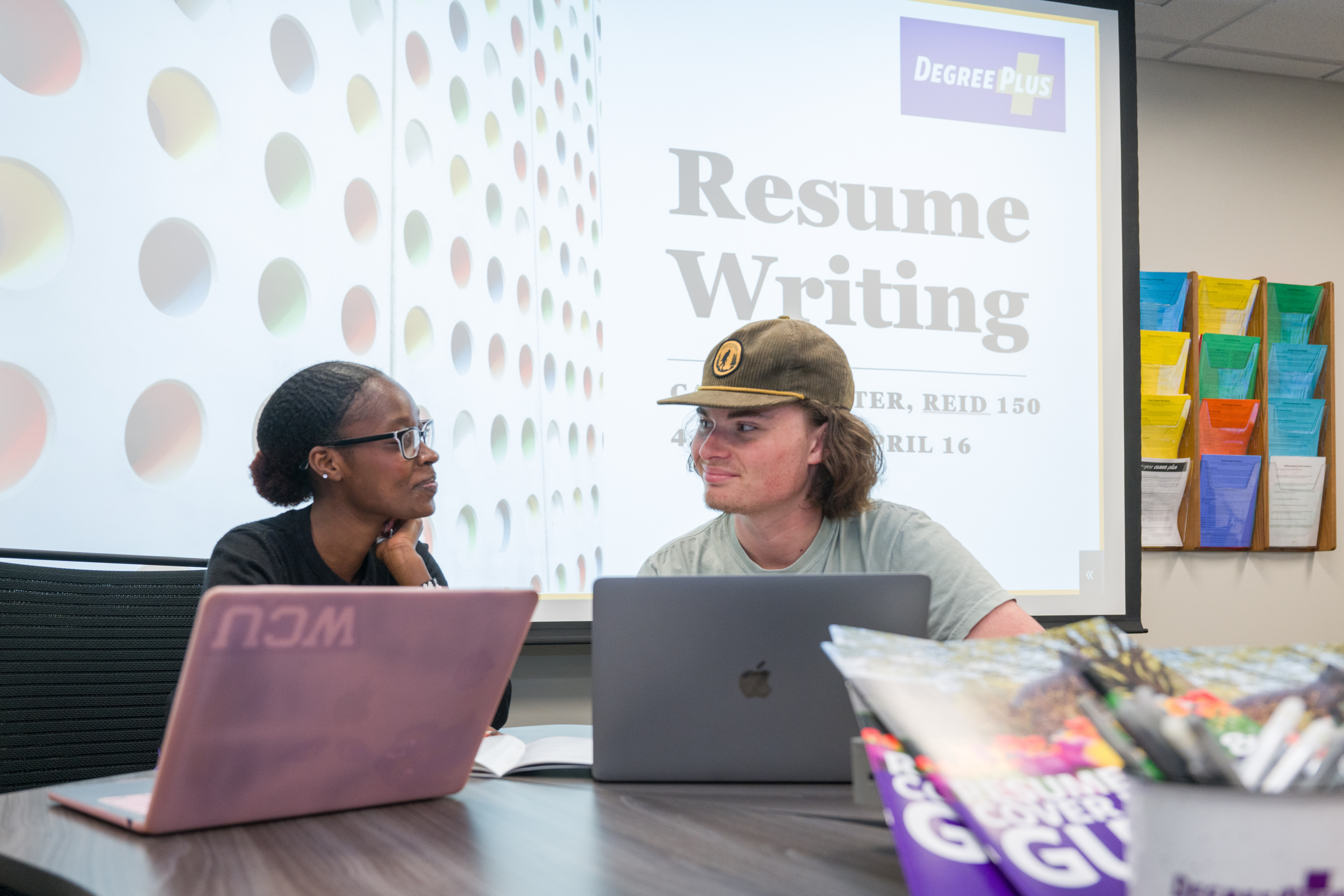 Students working on writing resumes