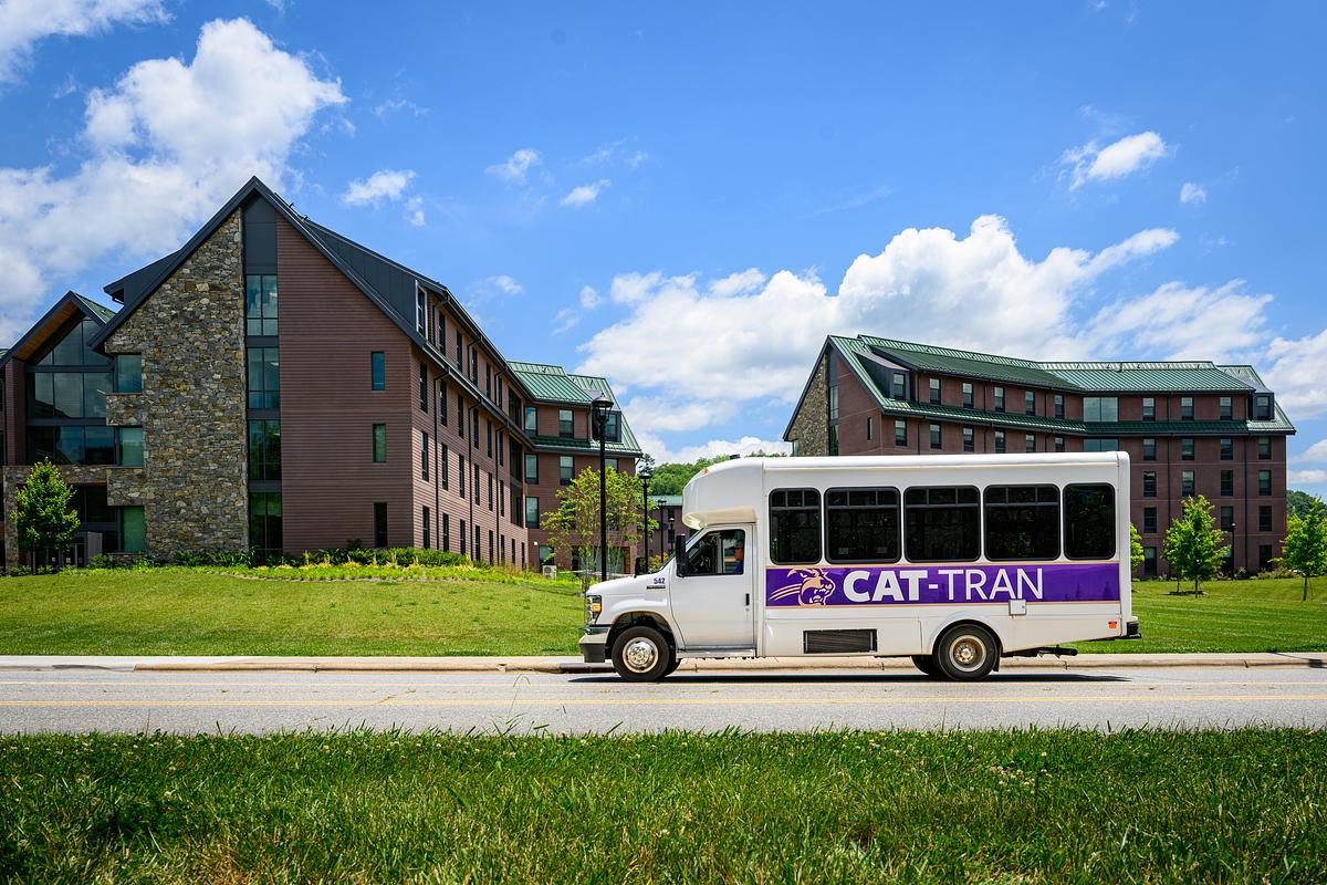 Photo of the CAT-TRAN driving through campus