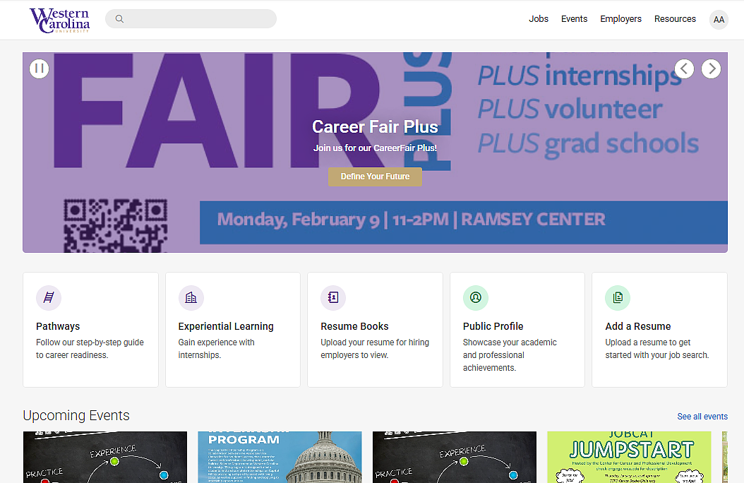 Picture of the student homepage of the JobCat website