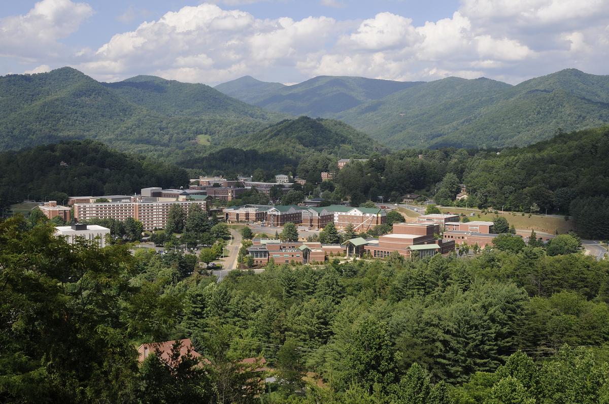 Aerial view of campus in the summer