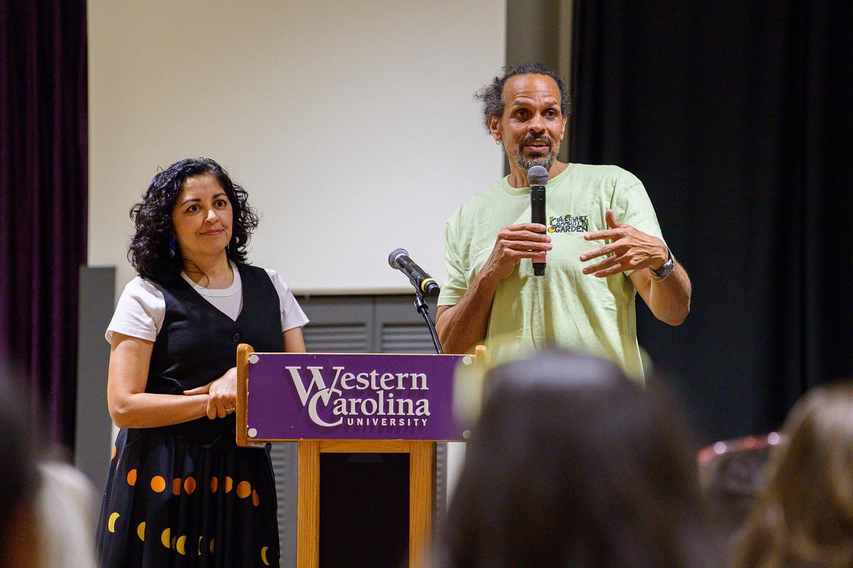 Ross Gay and Aimee Nezhukumatathil on stage