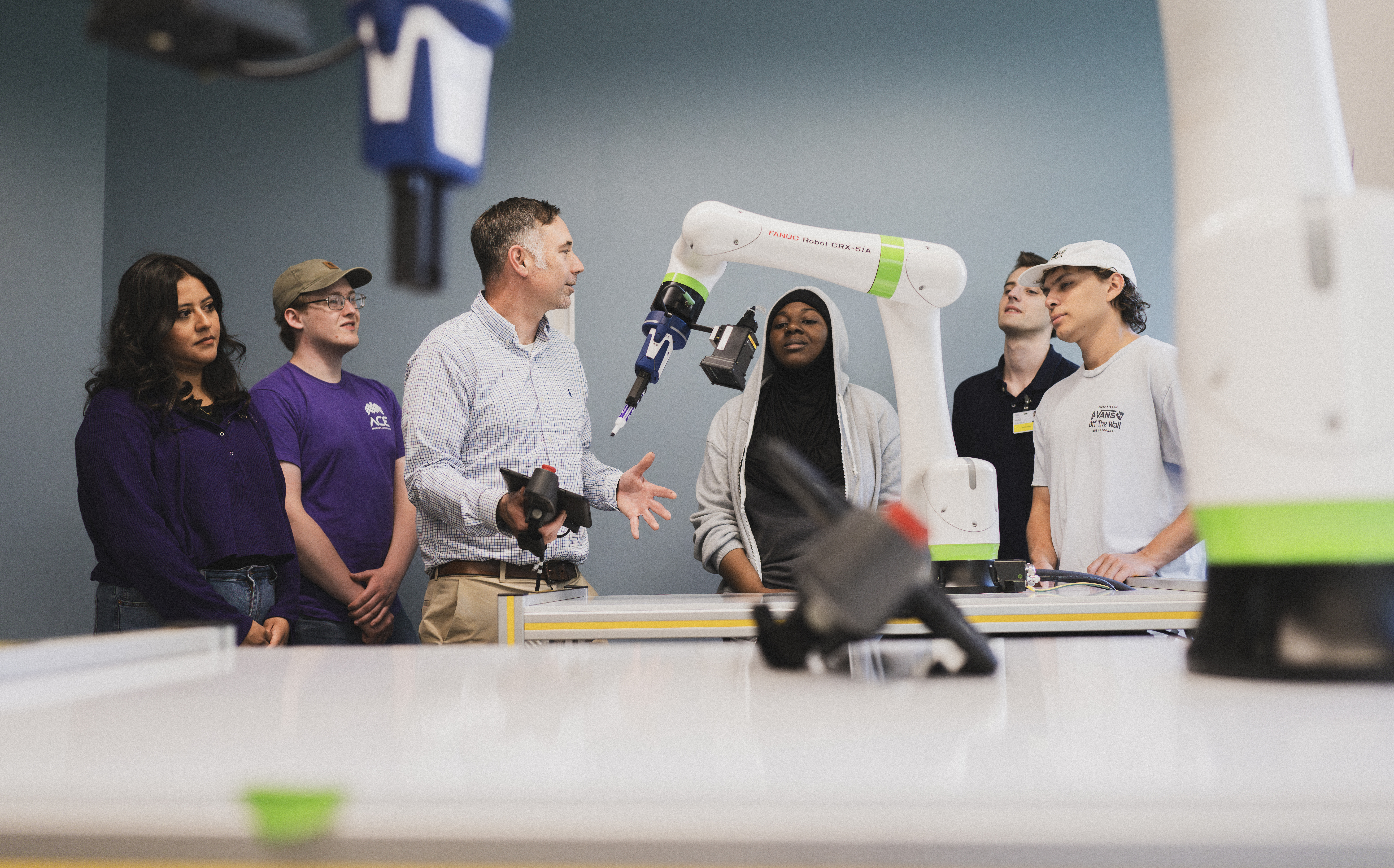 students working in robotics lab