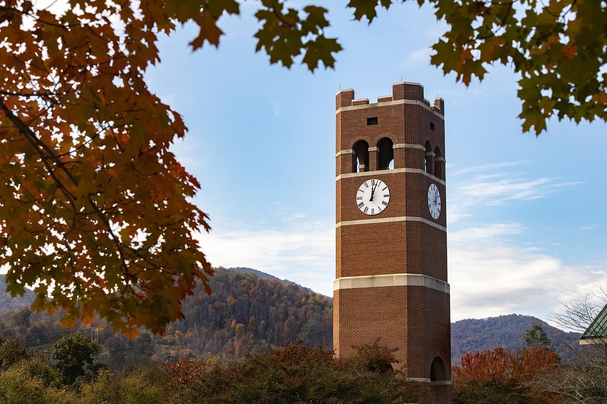 Alumni tower in the fall