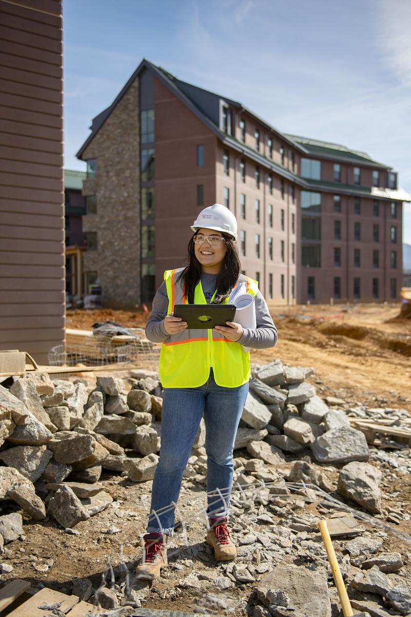 Construction management students at a job site