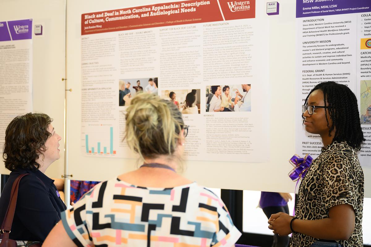 Undergraduate student presenting their work for an audience