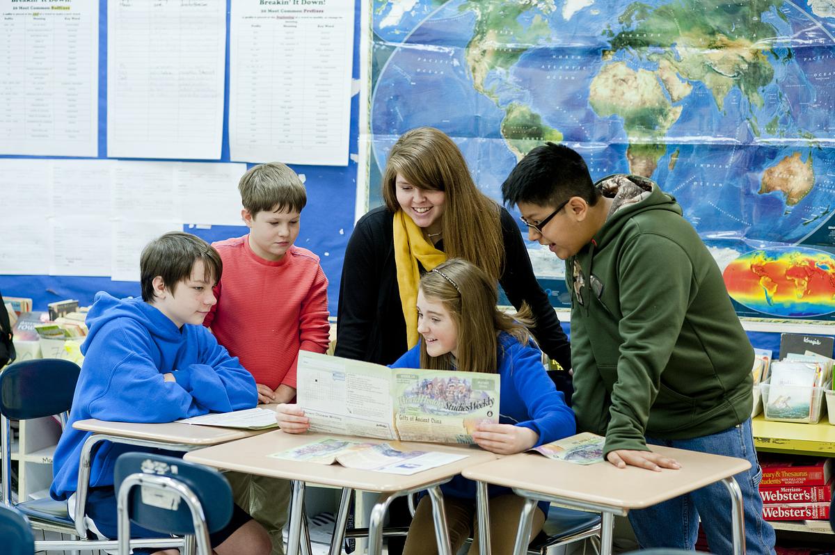 teacher with students