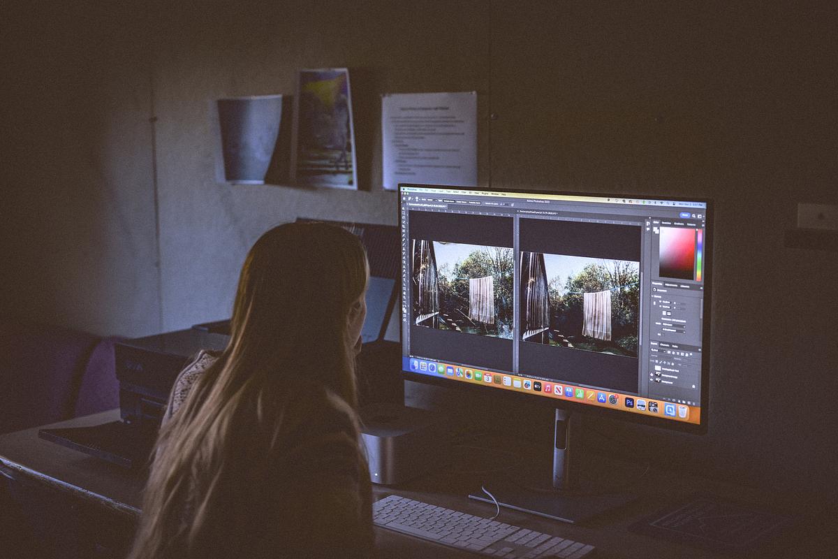 student at computer (decorative)