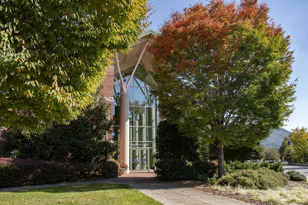 Fron door of the Bardo Performing Arts building on a beautiful fall day