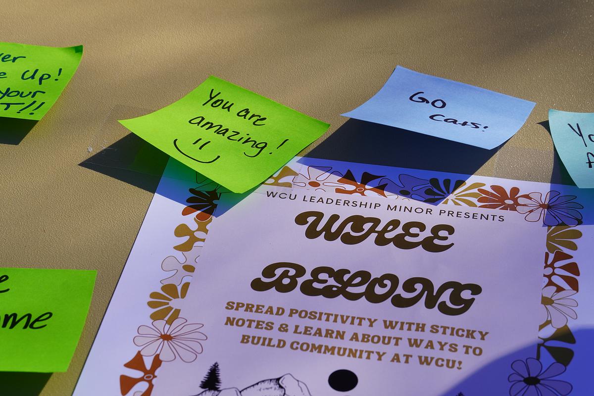 Whee Belong table with various sticky notes scattered on top