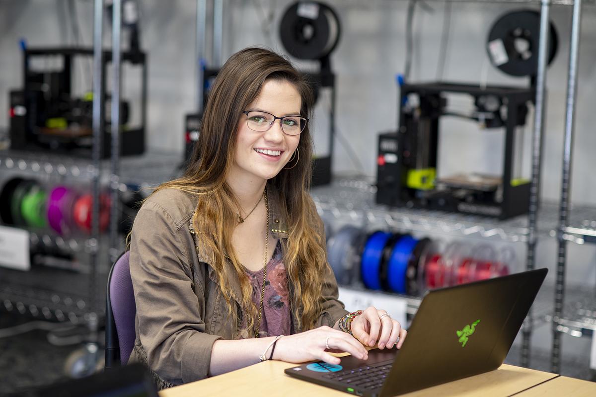 Student works on a computer