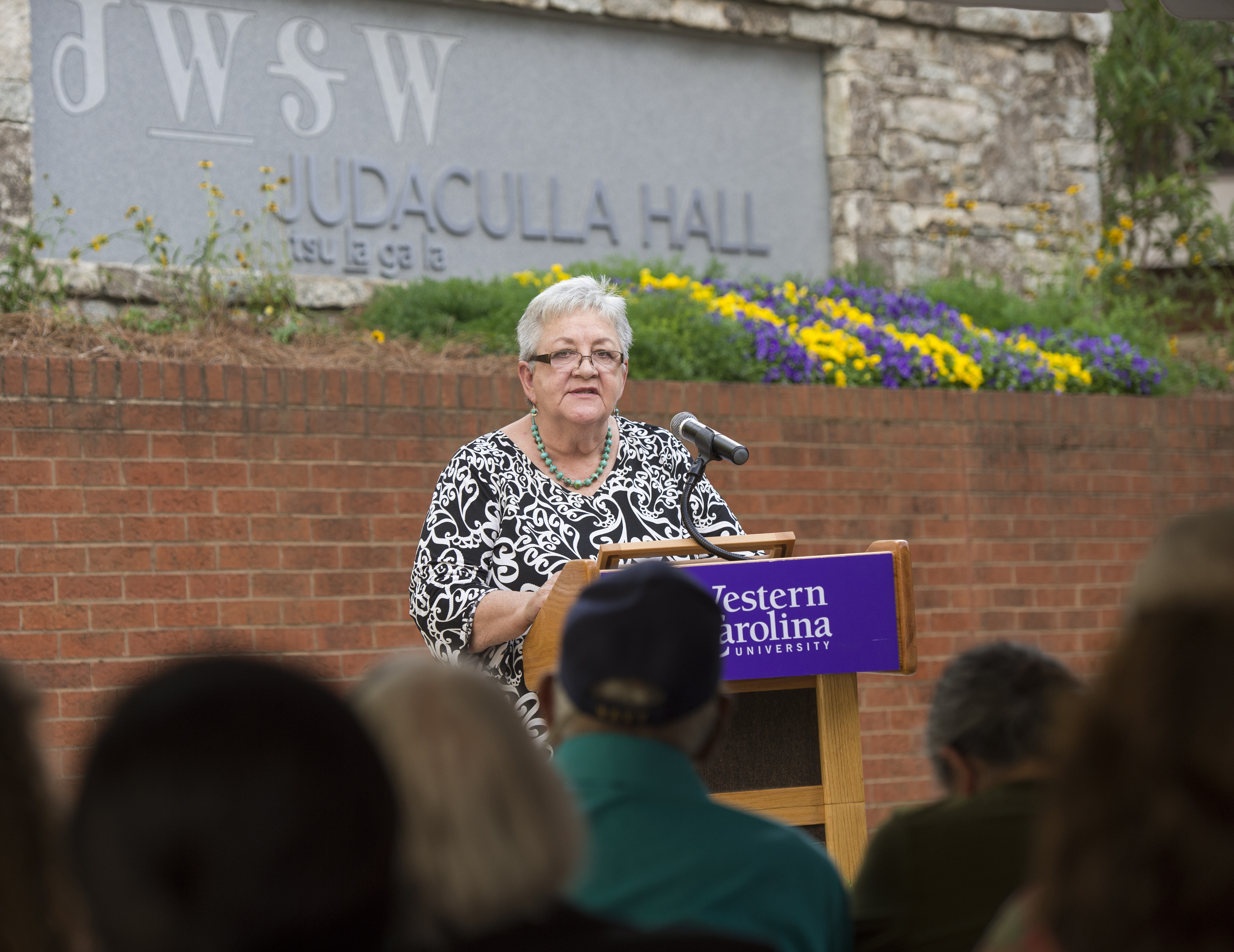 Joyce Dugan speaks during the opening ceremony of Judaculla Hall 